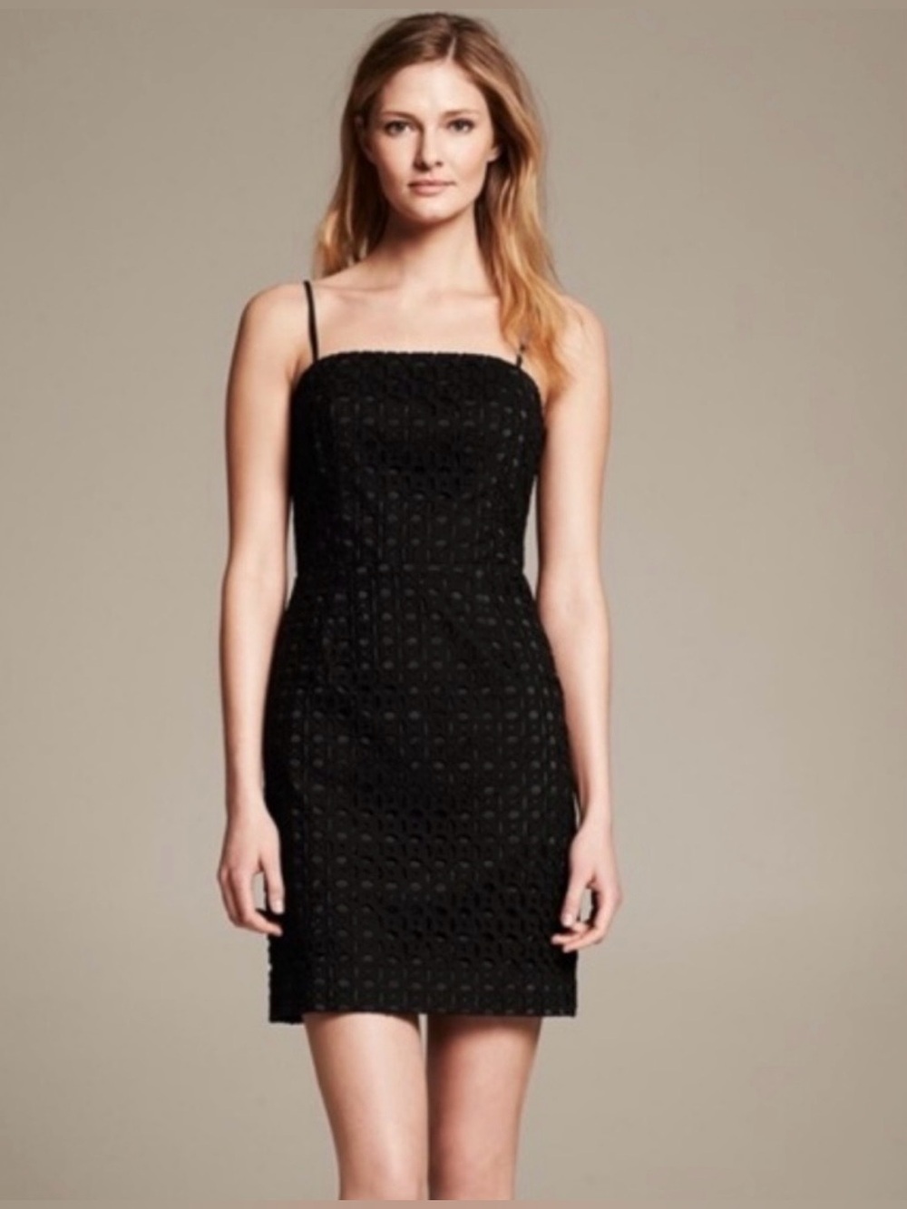 NWT- Banana Republic Black Eyelet Midi Dress, size 12
